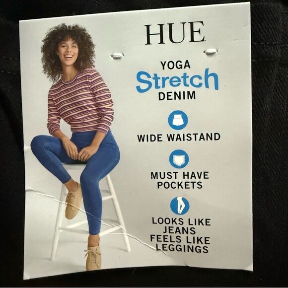 HUE Black Denim Leggings Wide Waistband — Size 4-6 - Picture 5 of 9